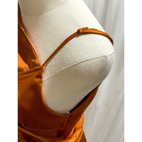 Edit White Closet Rust Color Waist Tie Wrap slit Crossover Versatile Dress Sz 10 - Picture 8 of 10